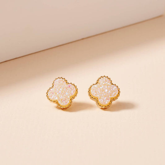 Flower Stud Earrings: White