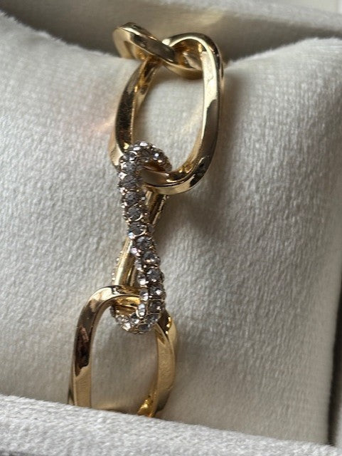 Gold Chain Link Bracelet with Rhinestone
