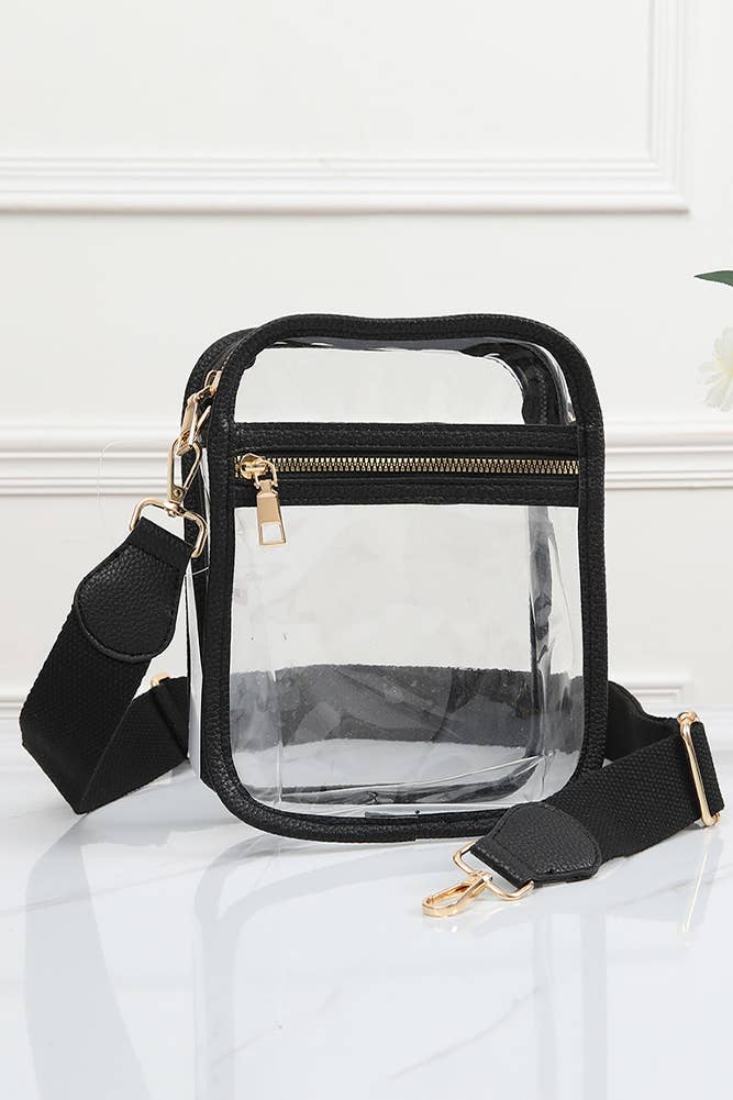 Clear PU Cross Body Mini Bag: Black