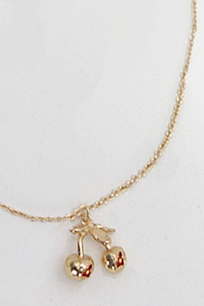 GOLD MINI CHERRY CHARM NECKLACE: Gold