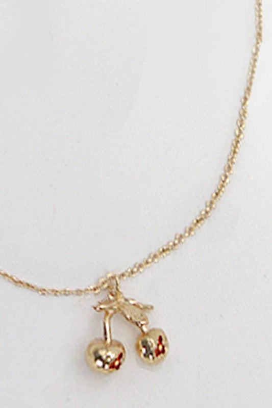 GOLD MINI CHERRY CHARM NECKLACE: Gold