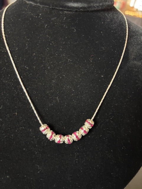 Silver Necklace with Pink Bead