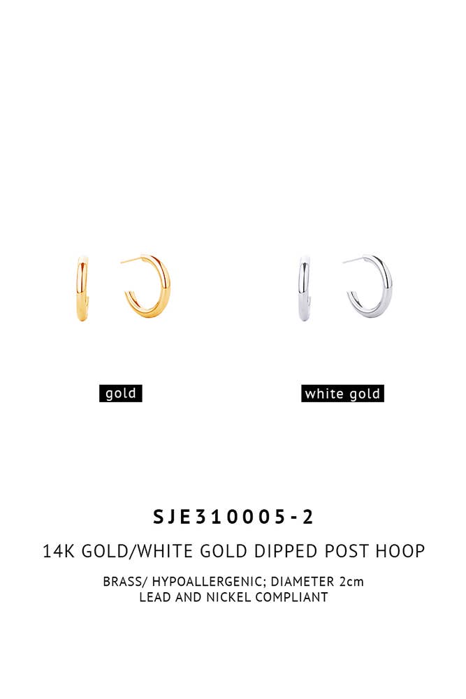 14K Metal Post Hoop: White Gold / 3cm