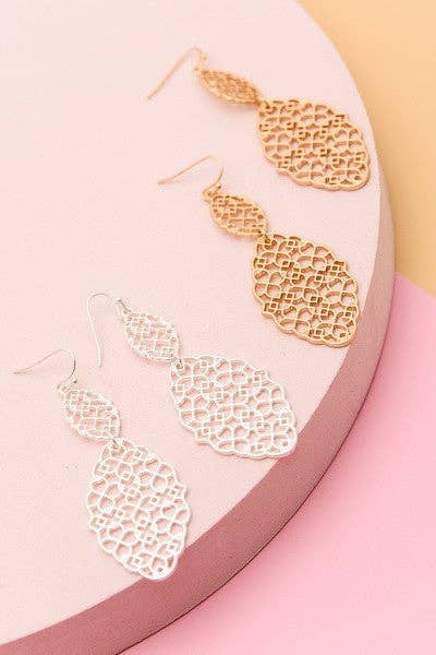 MATTE FILIGREE DOUBLE DROP EARRINGS: MATTE SILVER