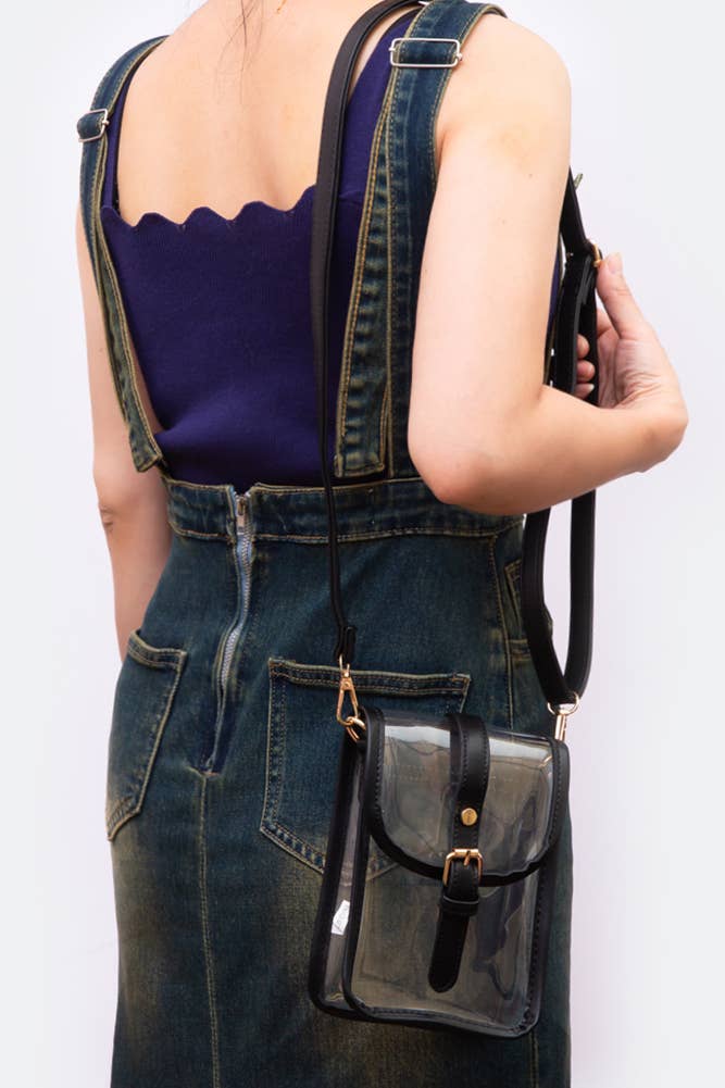 Clear Cross Body Stadium Concert Transparent Handbag: Black