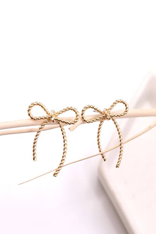 Rope Bow Design Stud Earrings: GOLD