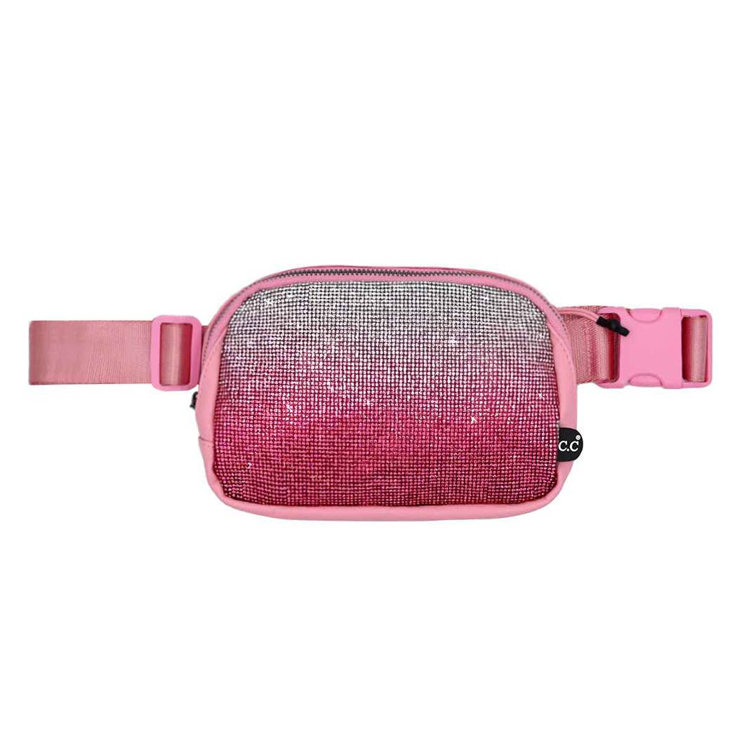 Ombre Rhinestone Fanny Pack Belt Bag: BLUE