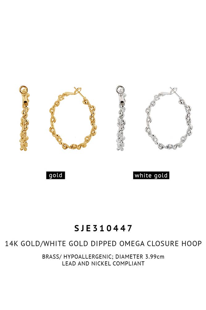 14K Gold/White Gold Dipped Omega Closure Hoop: White Gold