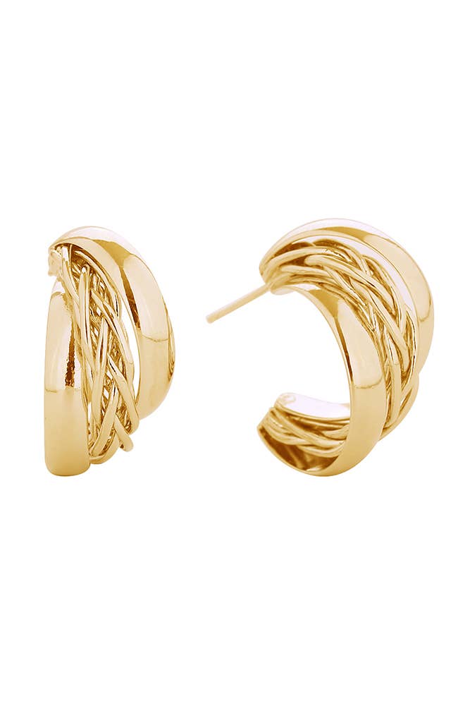 14K Crossover Hoop Post Earrings: Gold