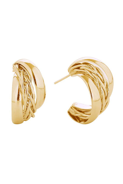 14K Crossover Hoop Post Earrings: Gold