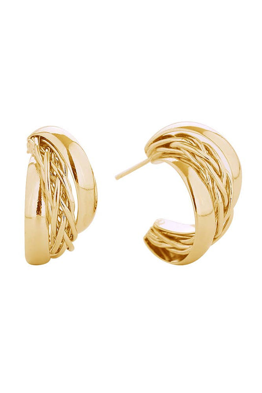 14K Crossover Hoop Post Earrings: Gold