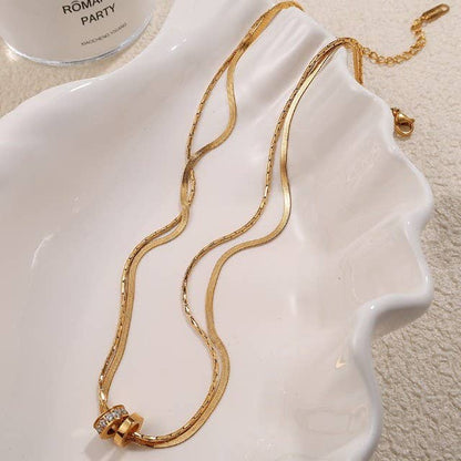 18K STAINLESS STEEL TARNISH FREE LAYERED NECKLACE: GOLD