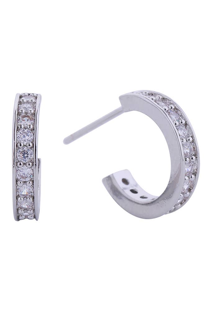 14K Daily CZ Pave Hoop Post Earring: White Gold / 2.6 cm