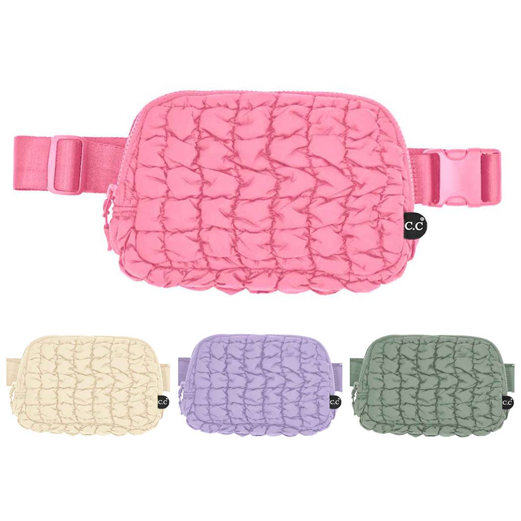 Quilted Puffer Fanny Pack Belt Bag: IVORY