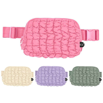 Quilted Puffer Fanny Pack Belt Bag: IVORY