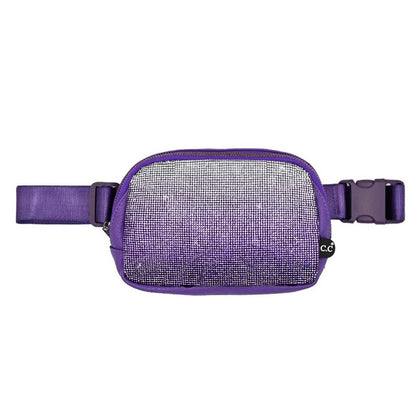Ombre Rhinestone Fanny Pack Belt Bag: BLUE