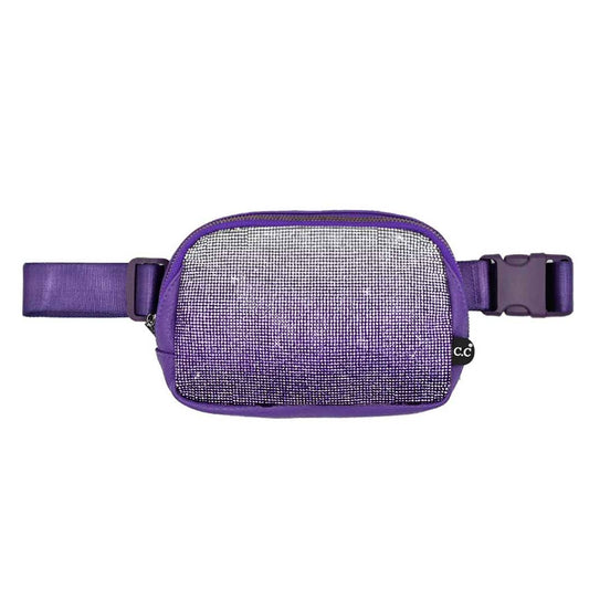 Ombre Rhinestone Fanny Pack Belt Bag: PURPLE