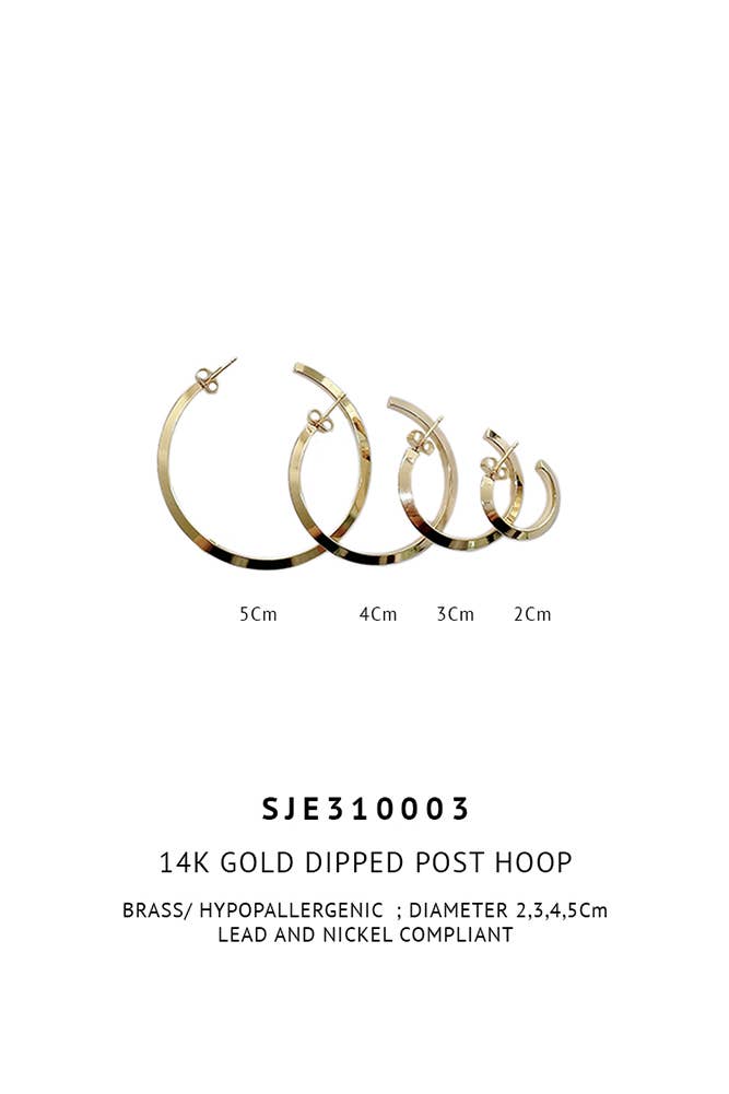 14K Gold Dipped Post Hoop: Gold / 3cm