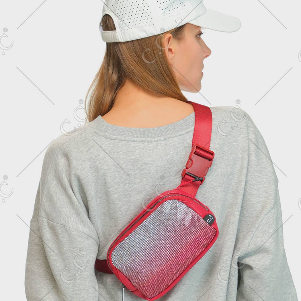 Ombre Rhinestone Fanny Pack Belt Bag: PURPLE