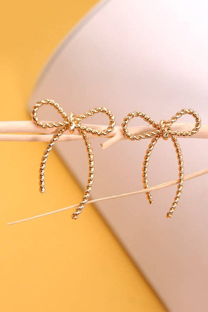 Rope Bow Design Stud Earrings: Silver