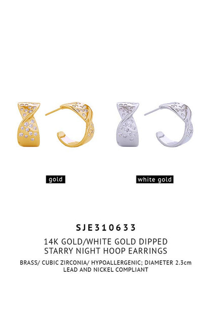 14K Starry Night Hoop Earrings: Gold