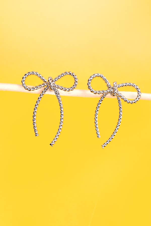 Rope Bow Design Stud Earrings: GOLD