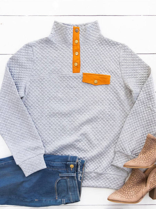 Kennedy Quilted Pullover: Gray