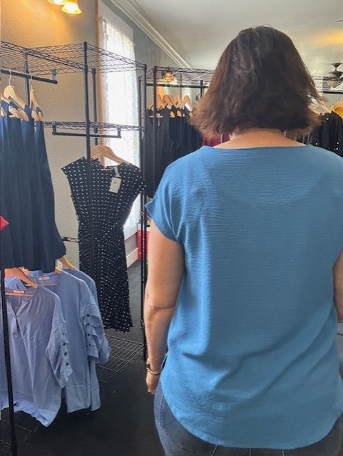 Blue Boat Neck Top