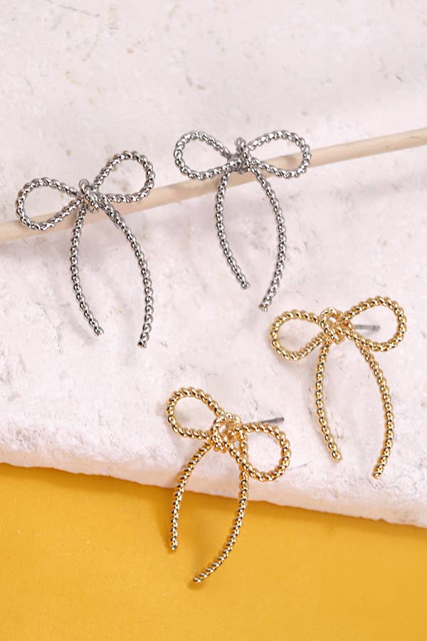 Rope Bow Design Stud Earrings: GOLD