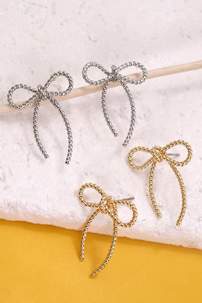 Rope Bow Design Stud Earrings: Silver