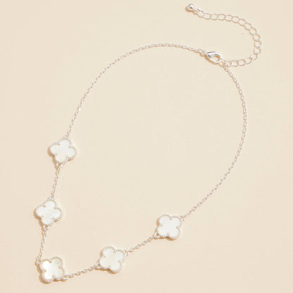 Gold Chain Necklace with Shell Inlay Charms: Silver/White