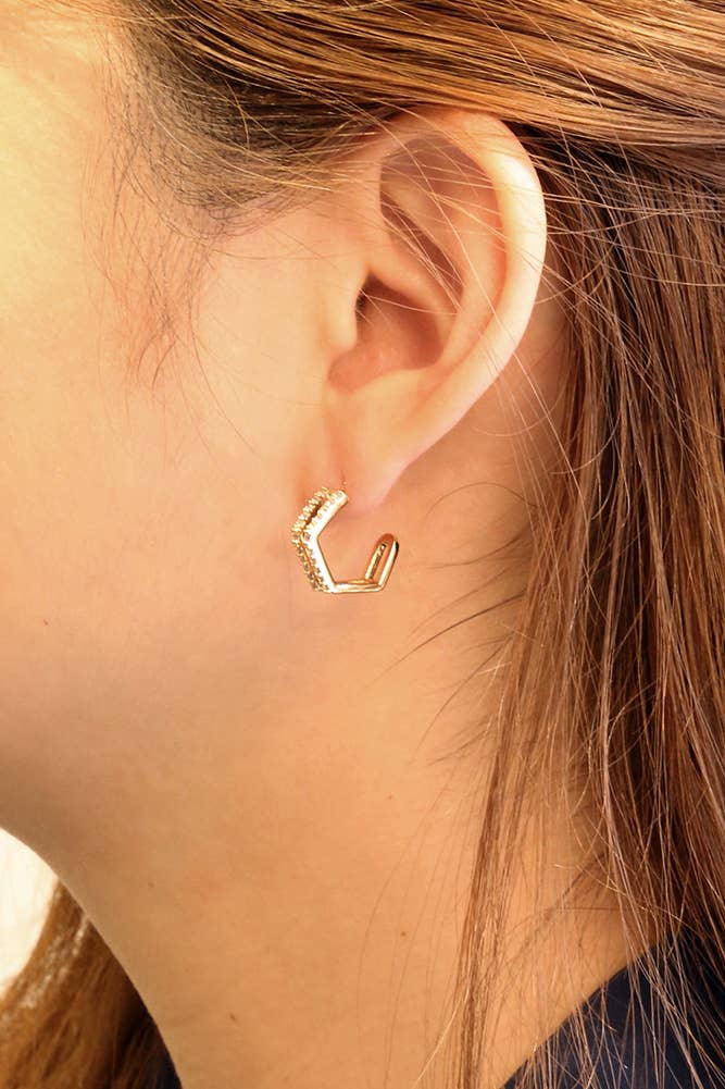14K Open Hexagon Post Earrings: Gold