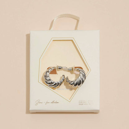 Twisted 18K Gold Dip Open Hoop Earrings - White Gold