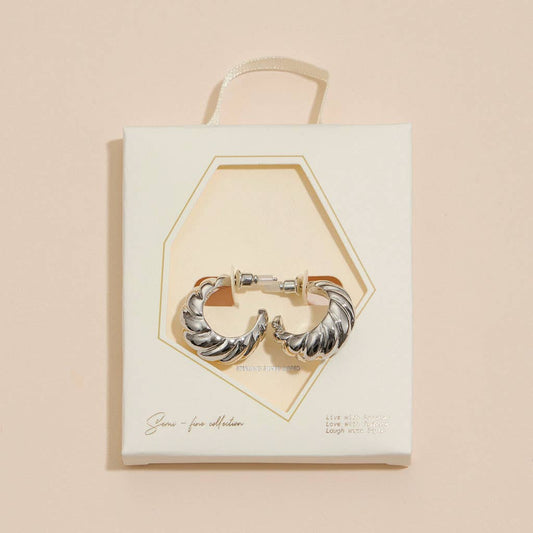 Twisted 18K Gold Dip Open Hoop Earrings - White Gold