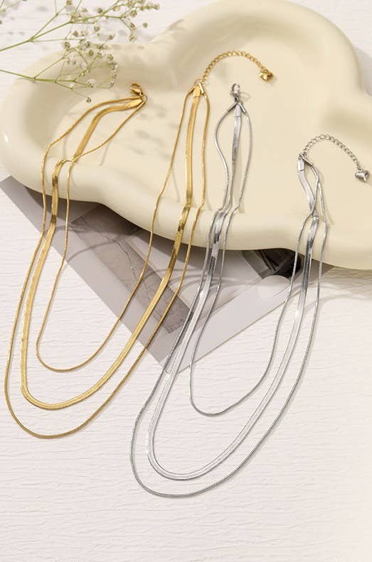 TITANIUM  STEEL NON-TARNISH LAYERED CHAIN NECKLACE: Silver