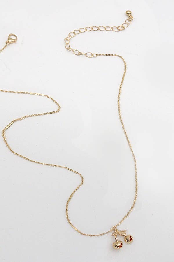 GOLD MINI CHERRY CHARM NECKLACE: Gold