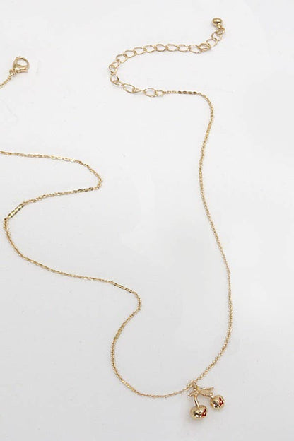 GOLD MINI CHERRY CHARM NECKLACE: Gold