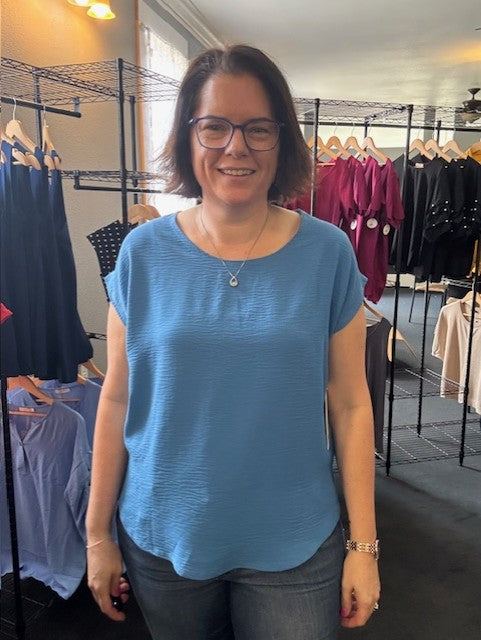 Blue Boat Neck Top