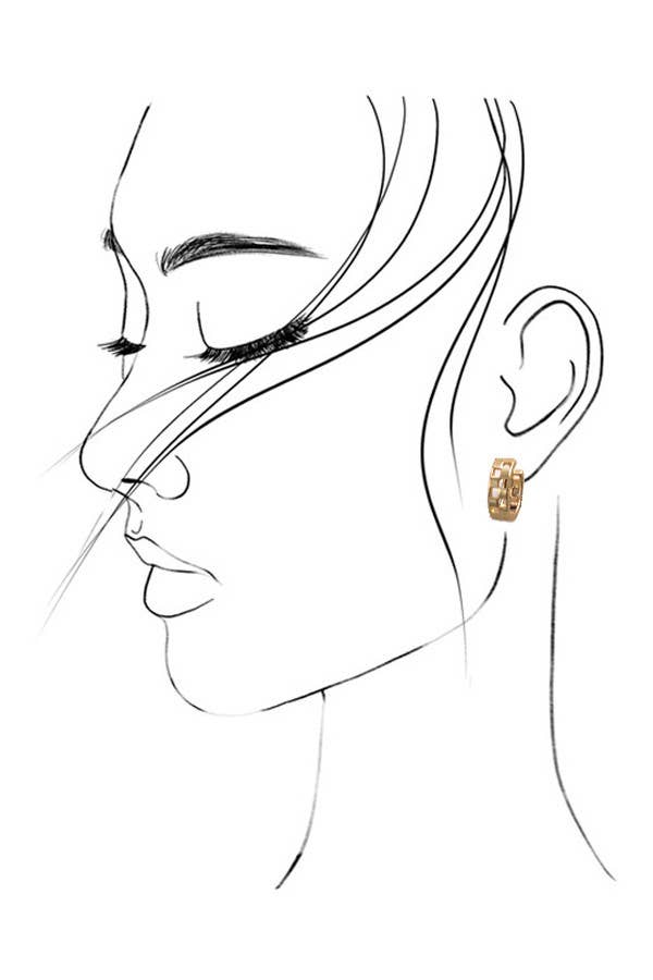 MINI CUTOUT CHECKER HOOP HUGGIE EARRING: MATTE SILVER