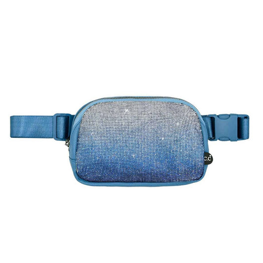 Ombre Rhinestone Fanny Pack Belt Bag: BLUE