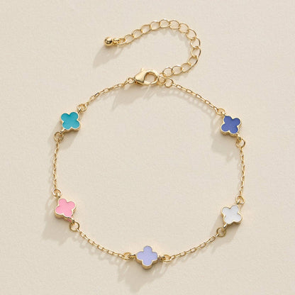 Gold Clover Charm Bracelet with Enamel Accents: Multicolor