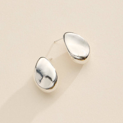 18K Gold-Dipped Organic Sculptural Teardrop Studs: Silver