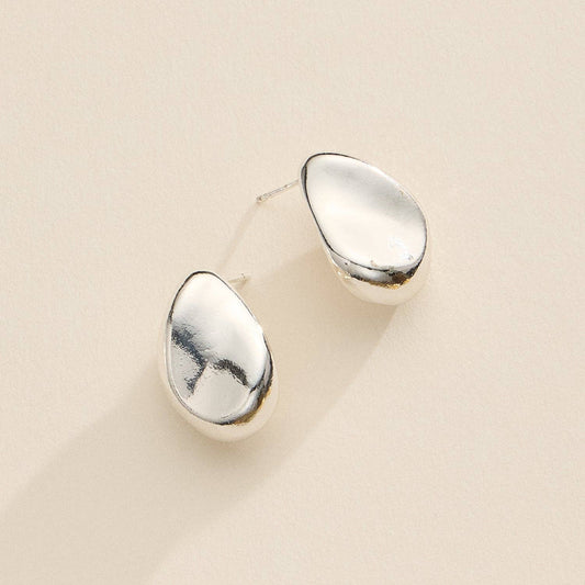 18K Gold-Dipped Organic Sculptural Teardrop Studs: Silver