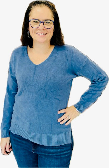 V-Neck Steel Blue Sweater