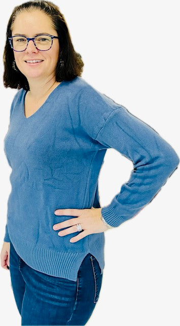 V-Neck Steel Blue Sweater
