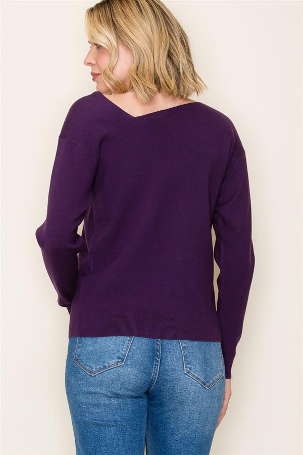 Asymmetric Neck Sweater - Eggplant
