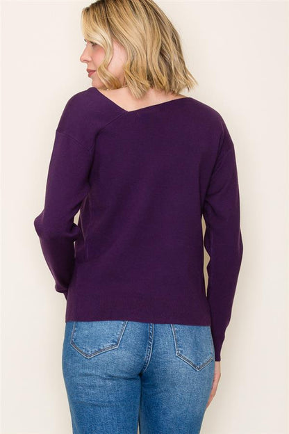 Asymmetric Neck Sweater - Eggplant