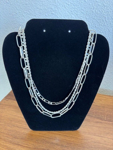 Silver 3-Row Removable Chains Necklace