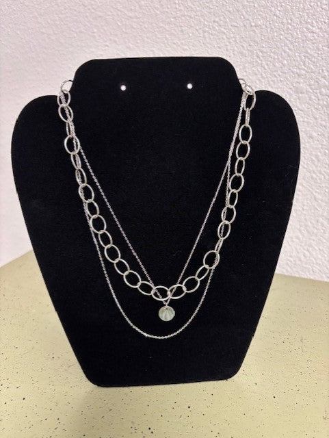 Silver 3 Chain Round Pendant Necklace