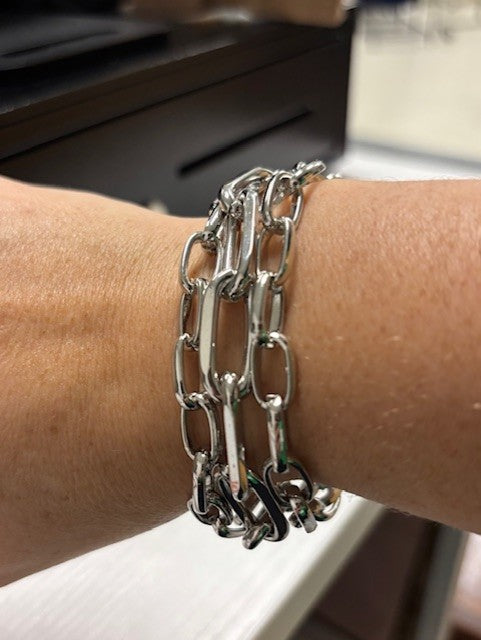 Silver 3-Chain Magnet Bracelet